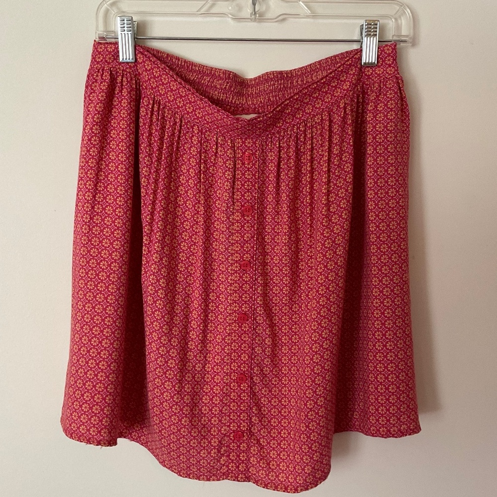 Button down Floral Pattern Pink Yellow Mini Skirt - Large